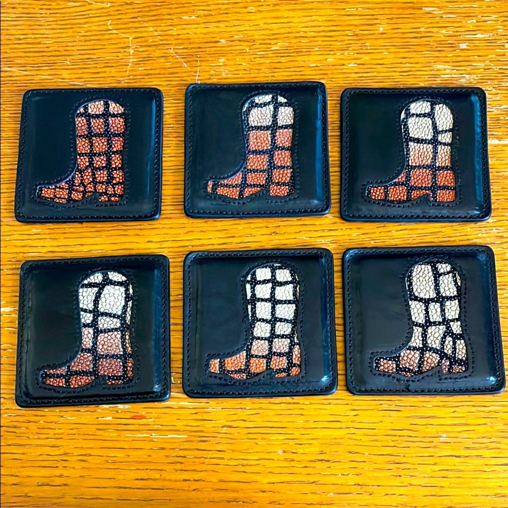 Set of 6 Leather Cowboy Boot Coasters 🌺